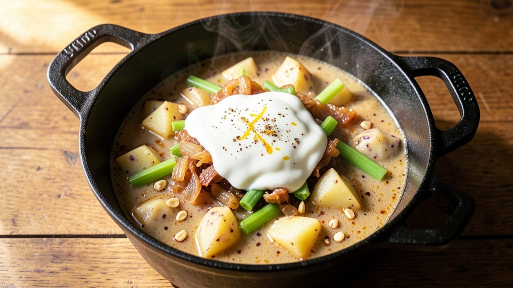 Baked Potato Soup Dutch Oven Recipe: Crispy Celery Top, Creamy Spiced Depth