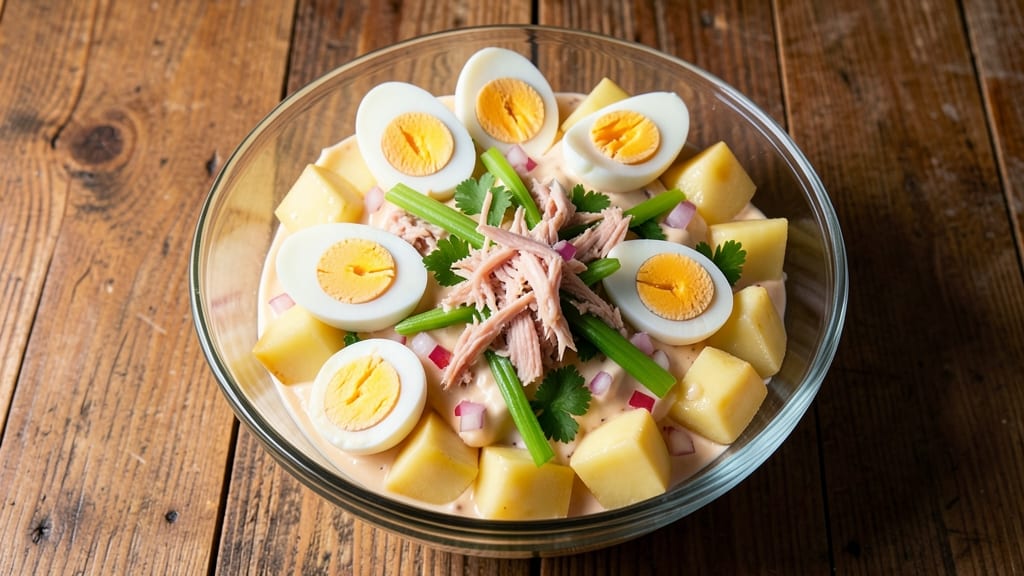 Tuna Egg Potato Salad Recipe: Fluffy Potatoes and Rich Mayo Magic