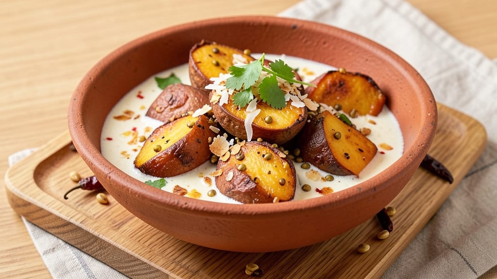 Sweet Potato South Indian Recipe: Coconut Curry With Spiced Mustard Crunch
