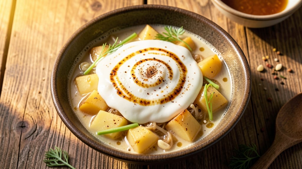 Atomic Ale Potato Soup Recipe: Crispy Mustard-Crusted Top Over Malty Creaminess