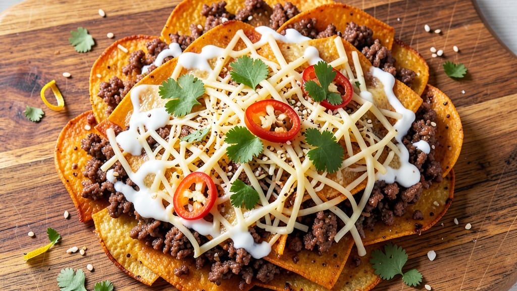 Sweet Potato Nachos Recipe with Ground Beef: Crispy Spuds and Savory Meat Loaded in 30 Minutes
