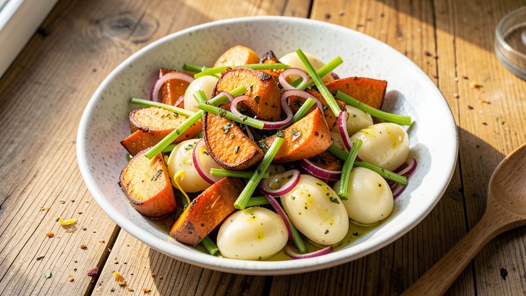 White and Sweet Potato Salad Recipe: Celery-Crunch Contrast With Tangy Vinaigrette