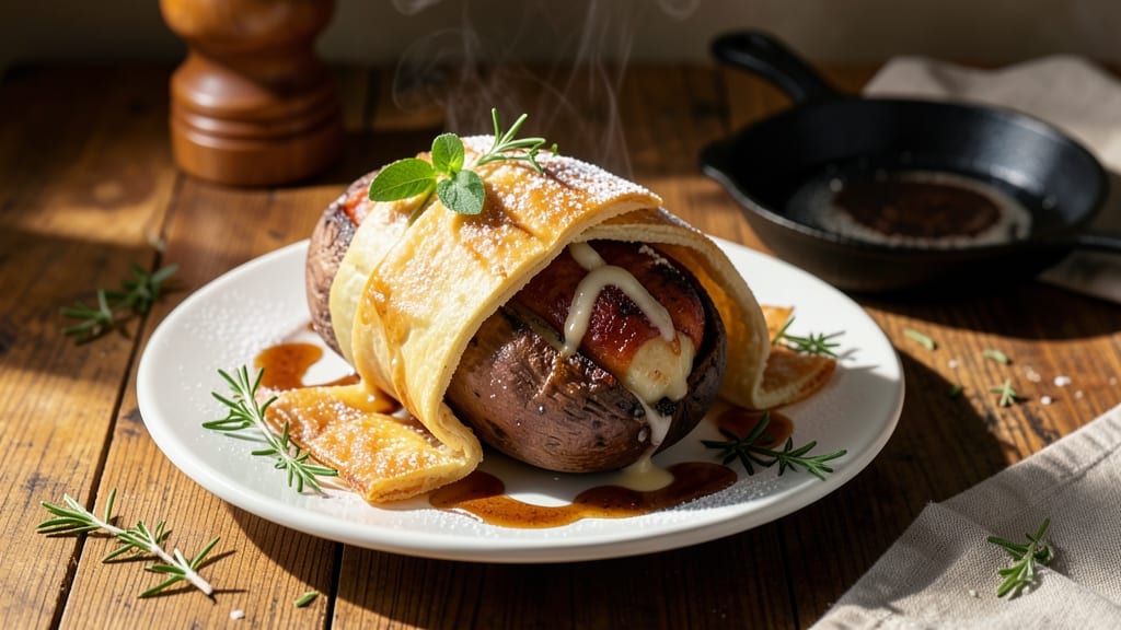 Sweet Potato In A Blanket Recipe: Crispy Celery-Mustard Crunch Over Gooey Cheese