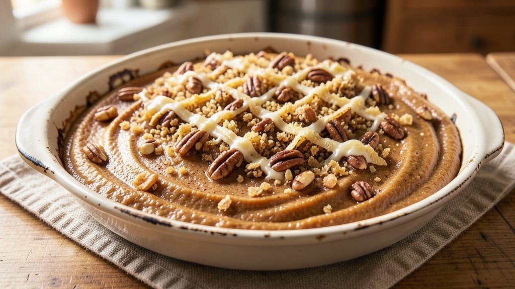 Sweet Potato Casserole Recipe With Crunchy Topping: Pecan Streusel Crunch Over Spiced Sweetness